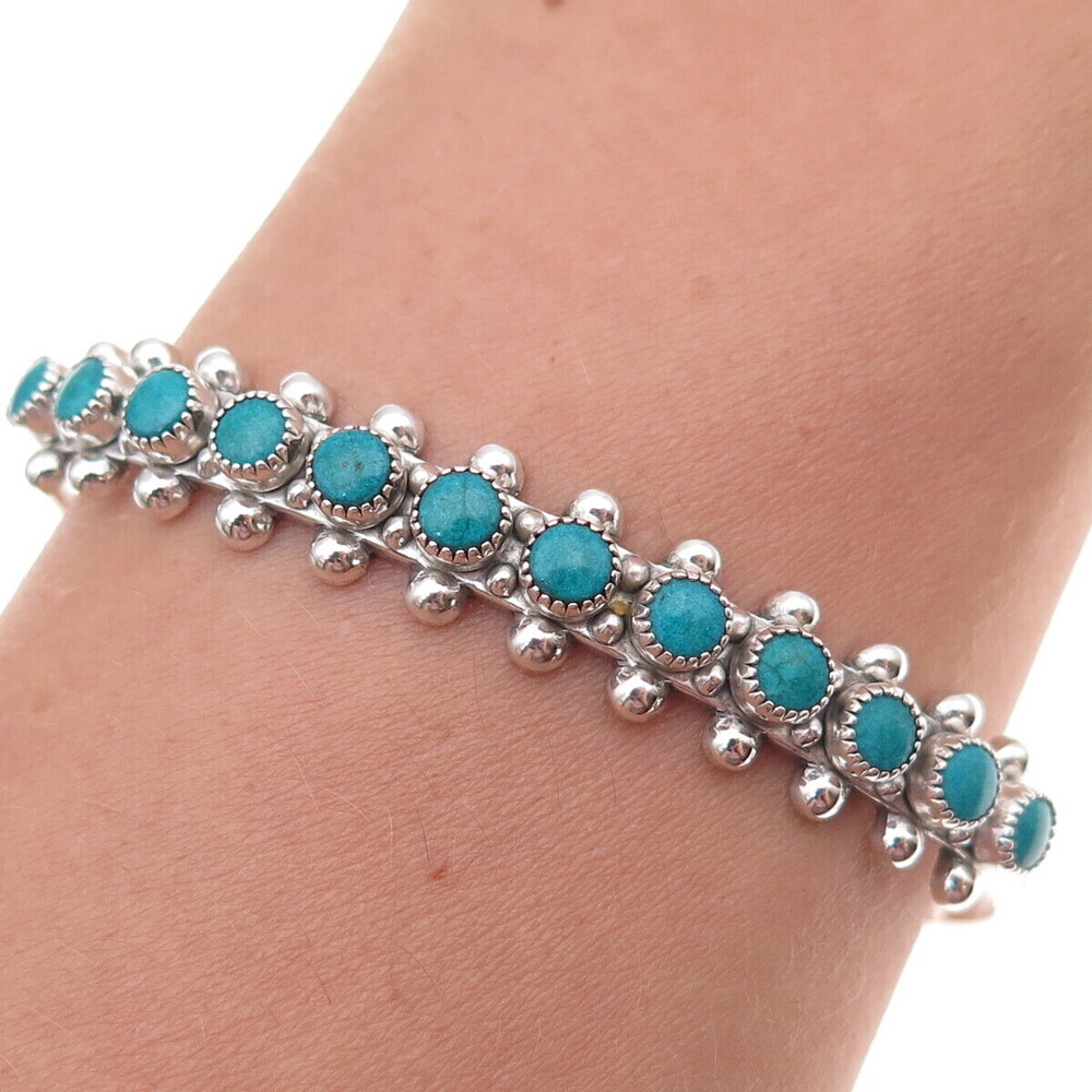 Old Pawn Sterling Silver Vintage Turquoise Snake Eye Adjustable Bracelet 6.25"